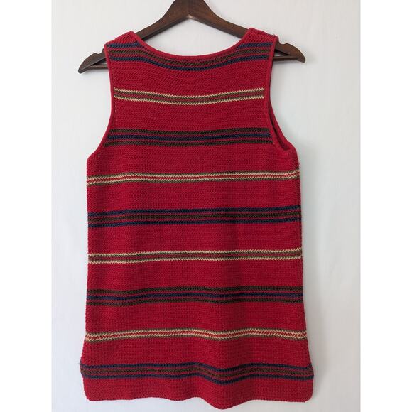 Vintage Lauren Ralph Lauren Womens Y2K Red Stripe Knit Tank Top Linen Blend Sz L - Picture 3 of 6